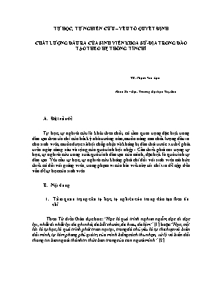 Tự học, tự nghiên cứu – Yếu tố quyết định chất lượng đầu ra của sinh viên khoa Sử - Địa trong đào tạo theo hệ thống tín chỉ