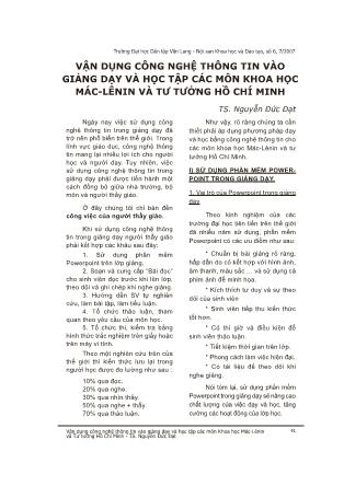 Vận dụng công nghệ thông tin vào giảng dạy và học tập các môn Khoa học Mác-Lênin và tư tưởng Hồ Chí Minh