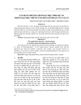 Vận dụng phương pháp dạy học theo dự án trong dạy học những ứng dụng kĩ thuật của vật lí