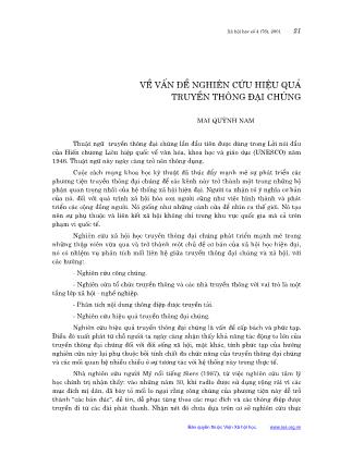 Về vấn đề nghiên cứu hiệu quả truyền thông đại chúng