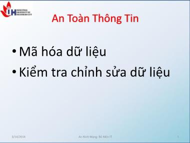 Bài giảng An ninh mạng - Chương 4: An toàn thông tin