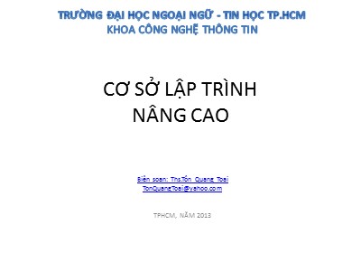 Bài giảng Cơ sở lập trình nâng cao - Chương 1: Độ phức tạp của thuật toán - Tôn Quang Toại