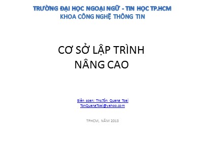 Bài giảng Cơ sở lập trình nâng cao - Chương 4: Phương pháp thiết kế thuật toán Quay lui - Tôn Quang Toại