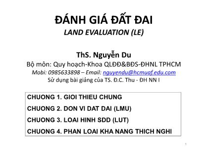 Bài giảng Đánh giá đất đai - Chương 1: Giới thiệu chung - Nguyễn Du