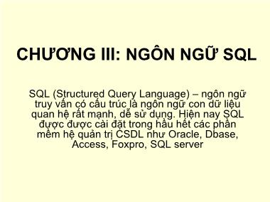 Bài giảng Hệ quản trị cơ sở dữ liệu - Chương III: Ngôn ngữ SQL
