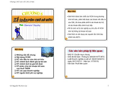 Bài giảng Kế toán tài chính - Chương 6: Kế toán vốn chủ sở hữu - Nguyễn Thị Kim Cúc