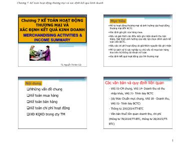 Bài giảng Kế toán tài chính - Chương 7: Kế toán hoạt động thương mại và xác định kết quả kinh doanh - Nguyễn Thị Kim Cúc