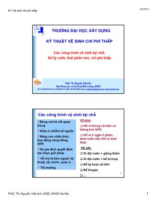 Bài giảng Kỹ thuật vệ sinh chi phí thấp - Chương 4: Các công trình vệ sinh tại chỗ. Xử lý nước thải phân tán, chi phí thấp - Nguyễn Việt Anh