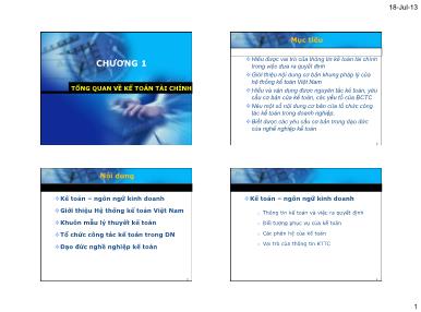 Bài giảng môn Kế toán tài chính - Chương I: Tổng quan về kế toán tài chính