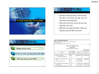 Bài giảng môn Kế toán tài chính - Chương V: Kế toán hoạt động đầu tư tài chính