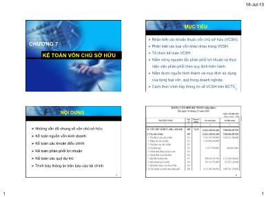 Bài giảng môn Kế toán tài chính - Chương VII: Kế toán vốn chủ sở hữu