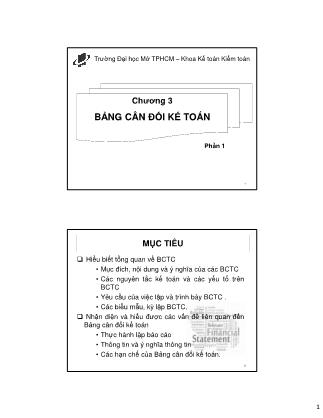 Bài giảng môn Nguyên lý kế toán - Chương 3: Bảng cân đối kế toán (Phần 1)