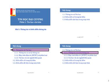 Bài giảng môn Tin học đại cương - Bài 1: Thông tin và biểu diễn thông tin