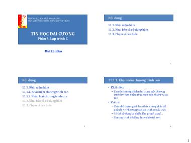 Bài giảng Tin học đại cương - Bài 11: Hàm