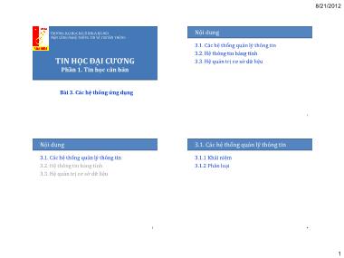 Bài giảng Tin học đại cương - Bài 3: Các hệ thống ứng dụng