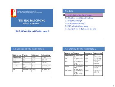 Bài giảng Tin học đại cương - Bài 7: Kiểu dữ liệu và biểu thức trong C