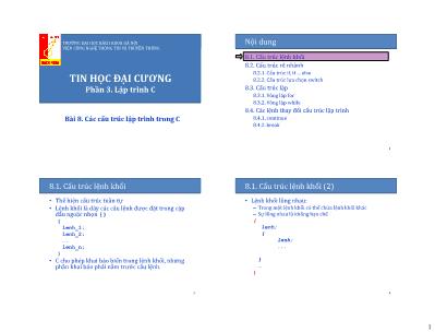 Bài giảng Tin học đại cương - Bài 8: Các cấu trúc lập trình trong C