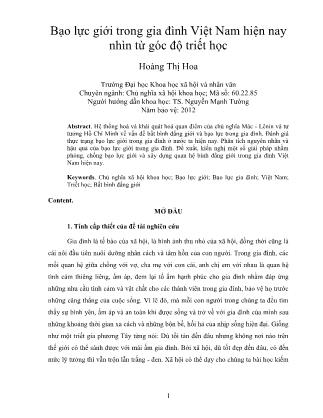 Bạo lực giới trong gia đình Việt Nam hiện nay nhìn từ góc độ triết học