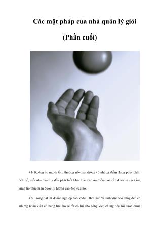 Các mật pháp của nhà quản lý giỏi (Phần cuối)