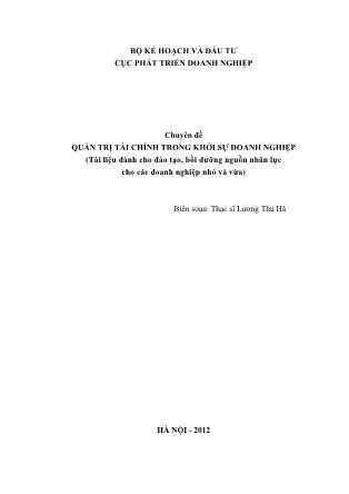 Chuyên đề Quản trị tài chính trong khởi sự doanh nghiệp