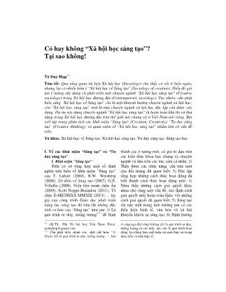 Có hay không “Xã hội học sáng tạo”? - Tại sao không!