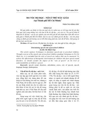 Đo tốc độ đọc - nói ở trẻ mẫu giáo (Tại thành phố Hồ Chí Minh)