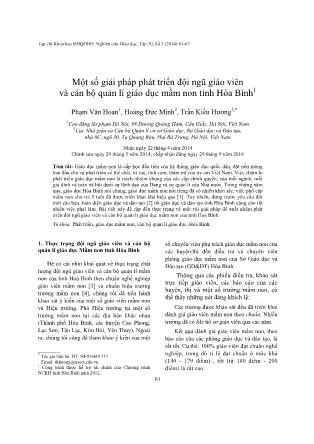 Một số giải pháp phát triển đội ngũ giáo viên và cán bộ quản lí giáo dục mầm non tỉnh Hòa Bình