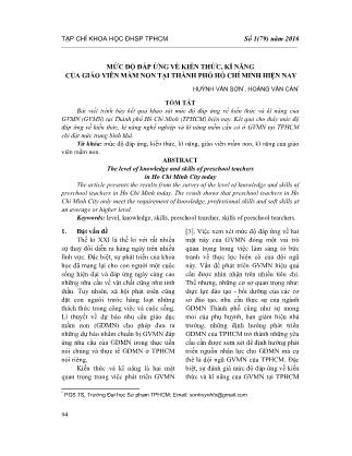 Mức độ đáp ứng về kiến thức, kĩ năng của giáo viên mầm non tại thành phố Hồ Chí Minh hiện nay