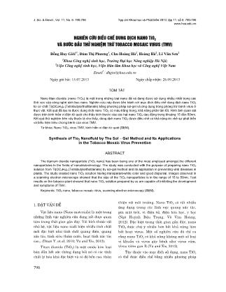 Nghiên cứu điều chế dung dịch Nano TiO2 và bước đầu thử nghiệm trừ Tobacco Mosaic virus (TMV)