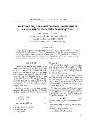 Nhiệt hấp phụ của p-Nitrophenol, p-Nitroanilin và 2,4-Dinitrophenol trên than hoạt tính