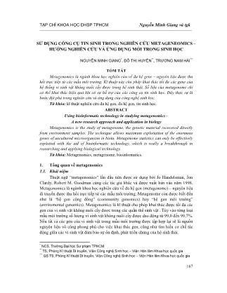 Sử dụng công cụ tin sinh trong nghiên cứu Metageneomics – Hướng nghiên cứu và ứng dụng mới trong sinh học