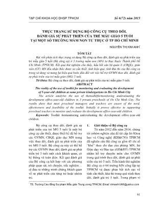 Thực trạng sử dụng bộ công cụ theo dõi, đánh giá sự phát triển của trẻ mẫu giáo 5 tuổi tại một số trường mầm non tư thục ở thành phố Hồ Chí Minh