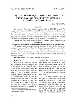 Thực trạng ứng dụng công nghệ thông tin trong dạy học của giáo viên mầm non tại thành phố Hồ Chí Minh